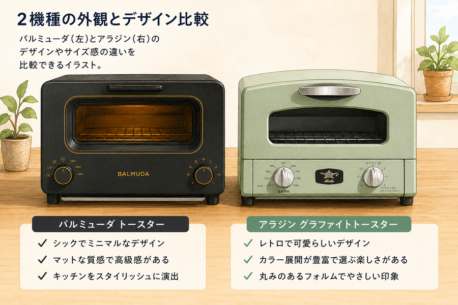 アラジンとバルミューダの本体デザイン比較イラスト