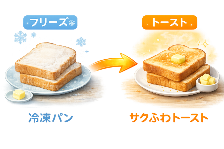厚切りトーストの断面（外サク・中ふわ）
