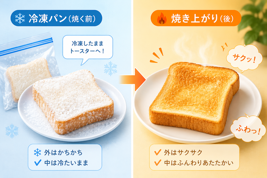 冷凍パンのビフォーアフター比較